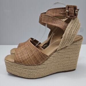 NEW Sam Edelman Vada Espadrille Women 10 Wedge Sandal Platform Woven Brown Jute